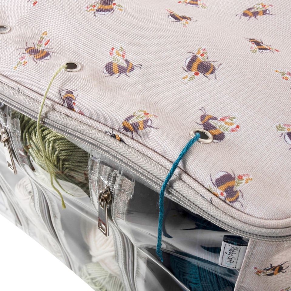 image 1 of Hobby Gift Knitting Bag with Yarn Storage - Bee Design, 25x40x30cm, Multi-Compartment, Crochet & Knitting