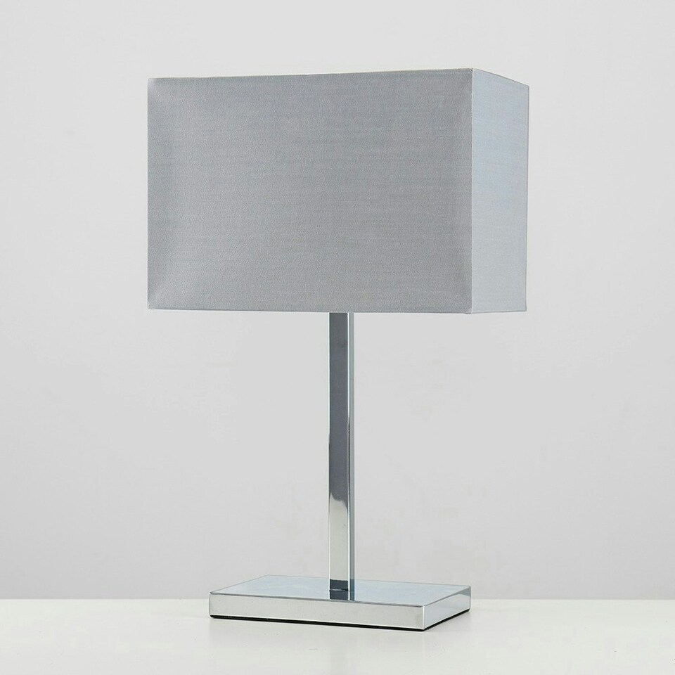 image 1 of ValueLights Modern Polished Chrome Square Tube Table Lamp With Grey Rectangular Shade
