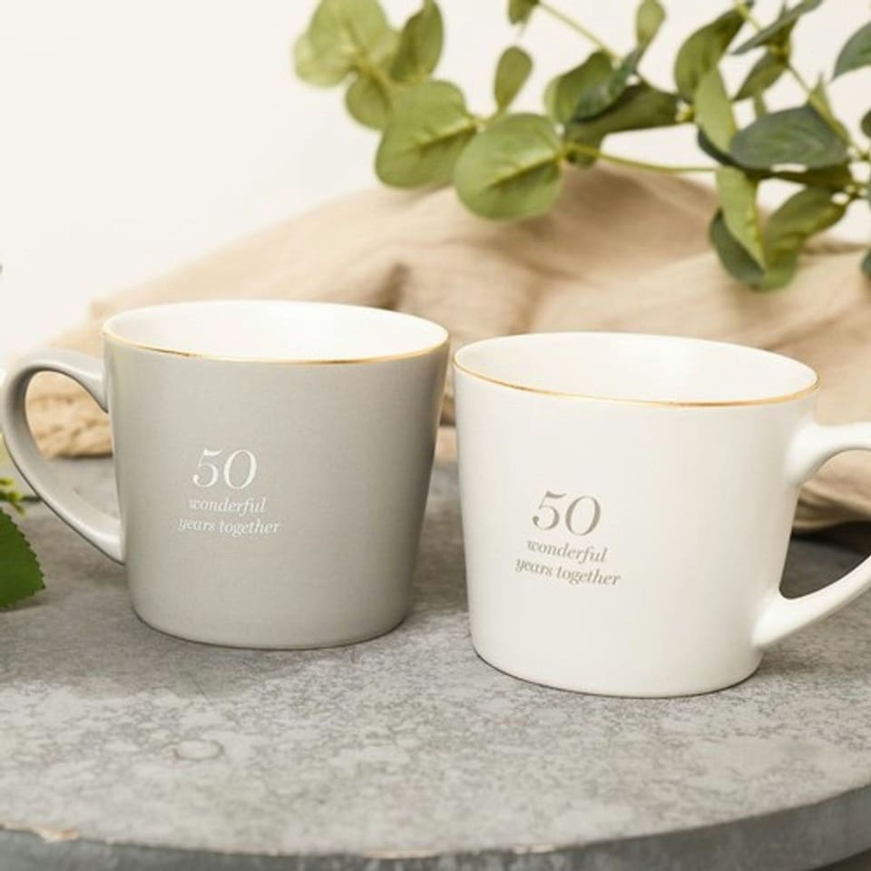 image 1 of Amore 50th Wedding Anniversary Gift - Set 2 Coffee Mugs Multi