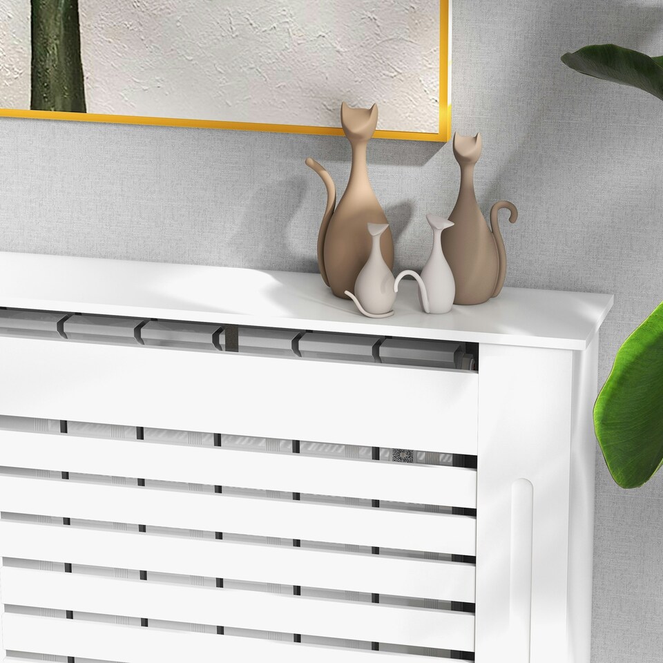 image 1 of HOMCOM White Painted Radiator Cover Wooden Cabinet Horizontal Slats Modern Style