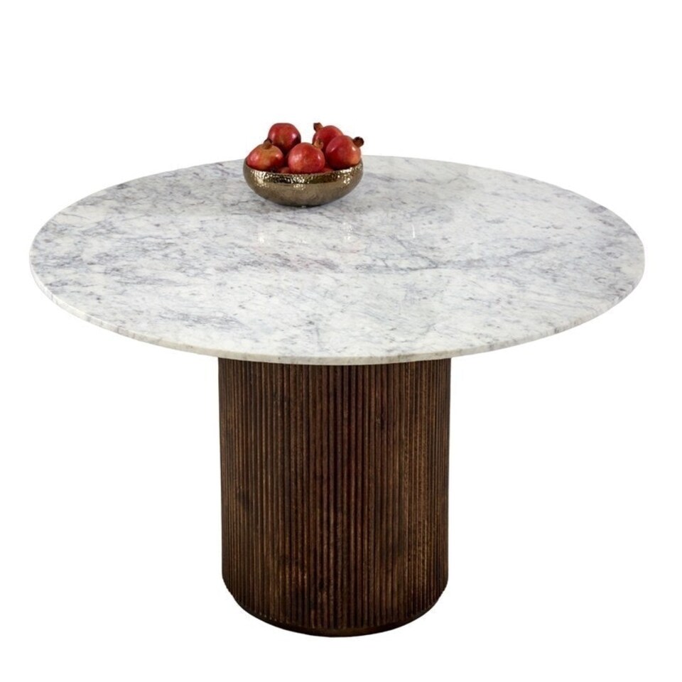 image 1 of Opal Dining Table Round with Marble Top & Mango Wood Base - L120 x W120 x H76 cm Brown
