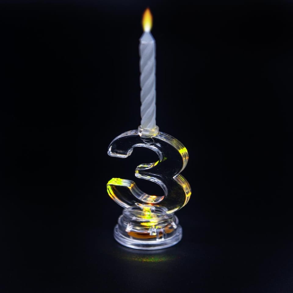 image 1 of Flashing Number 3 Birthday Candle Clear