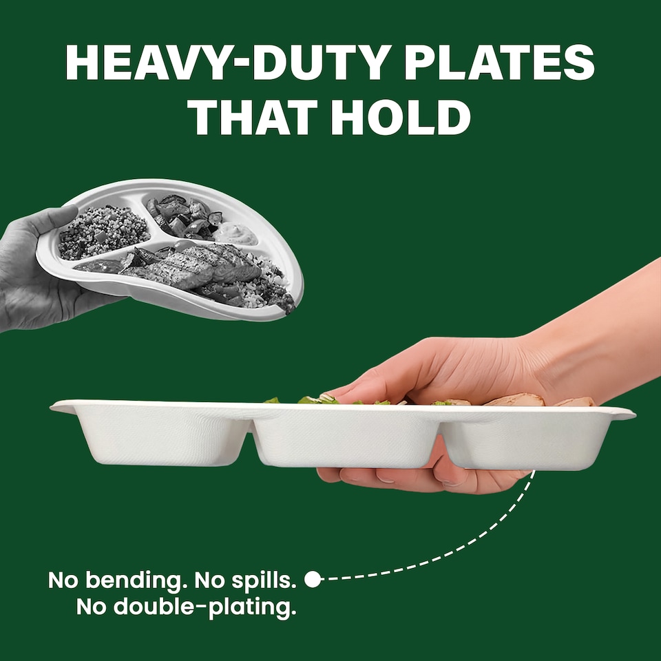 ECONX Bagasse 6 Compartment Food Tray Plate Disposable Sugarcane
