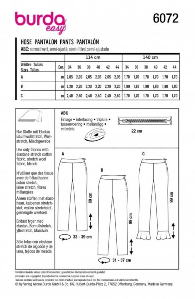 image 1 of Burda 6072 Paper Sewing Pattern – Women’s Trousers, Sizes 8–18 (34–44), Easy
