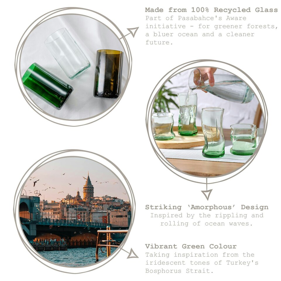 image 1 of Pasabahce Aware Amorf Recycled Glass Tumblers - 340ml - Green - Pack of 12