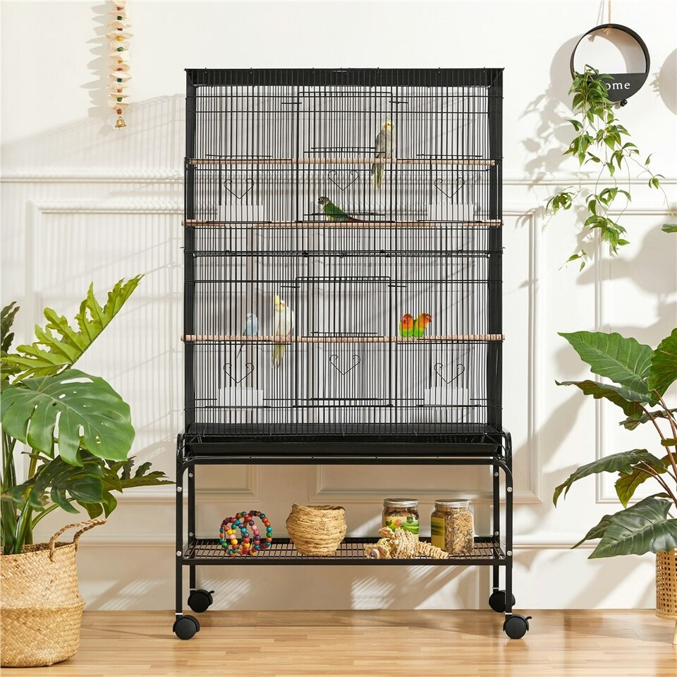image 1 of Yaheetech 134.5 cm Tall Large Parrot Cage Rolling Metal Birdcage Black