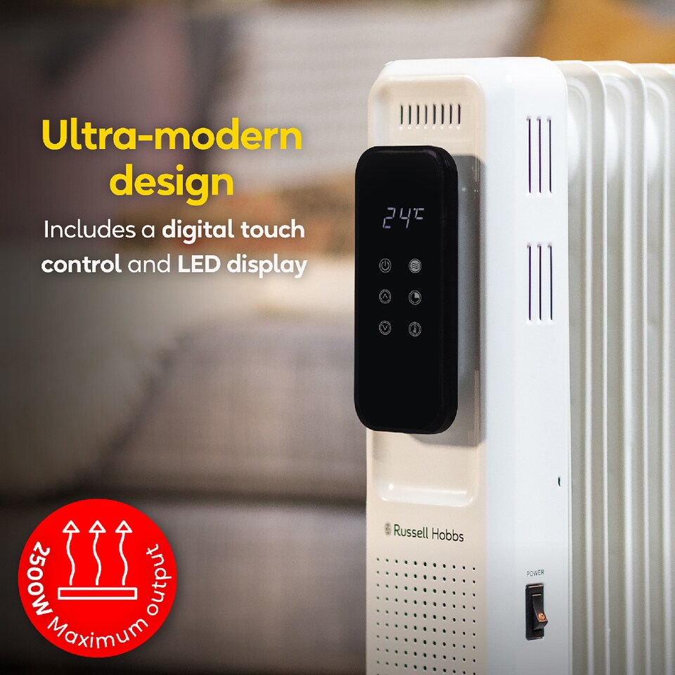 image 1 of Russell Hobbs RHOFR2521-D 2.5kW Digital Touch Control 11-fin Oil Filled Radiator in White