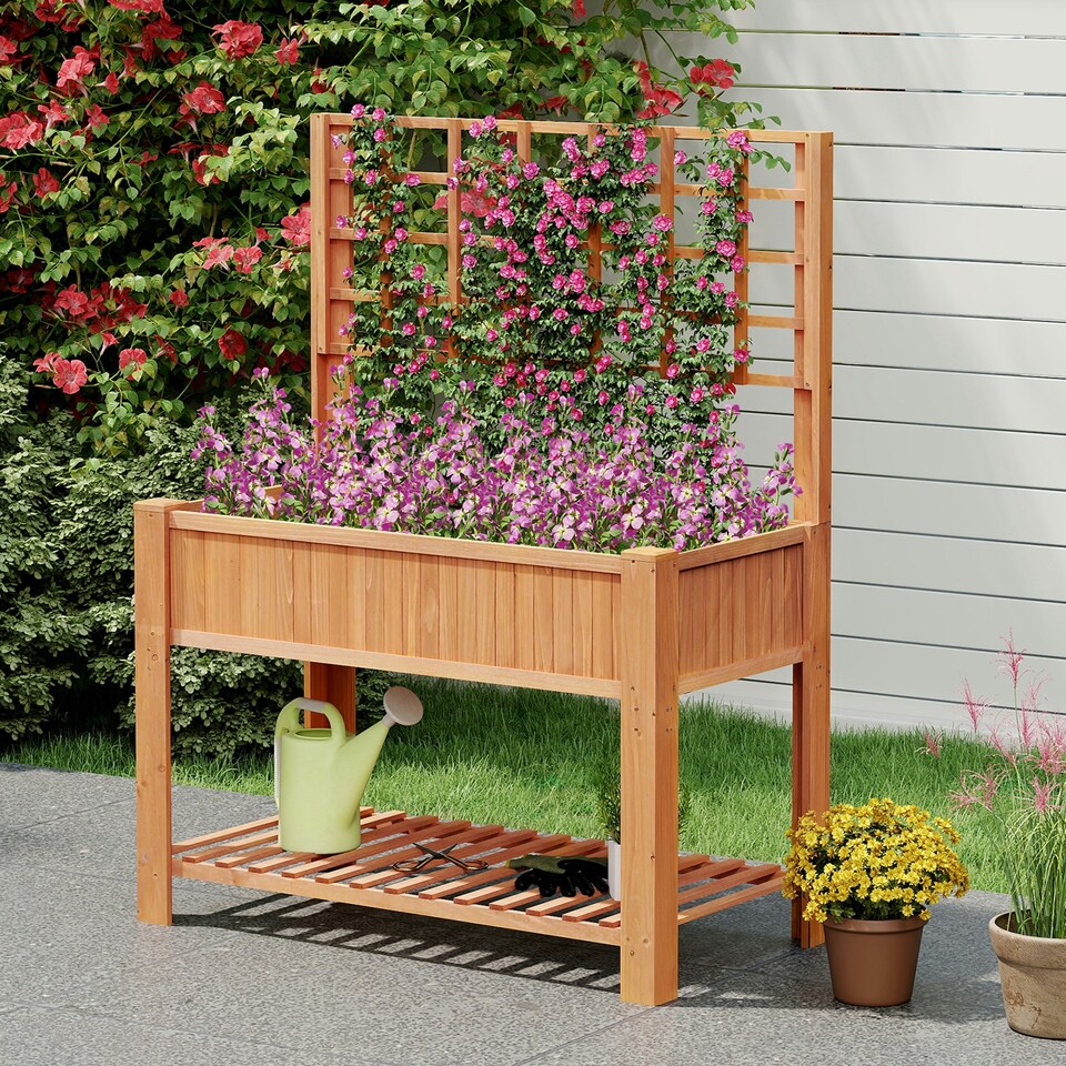 image 1 of COSTWAY Wooden Planter Box Raised Garden Bed Brown Brown