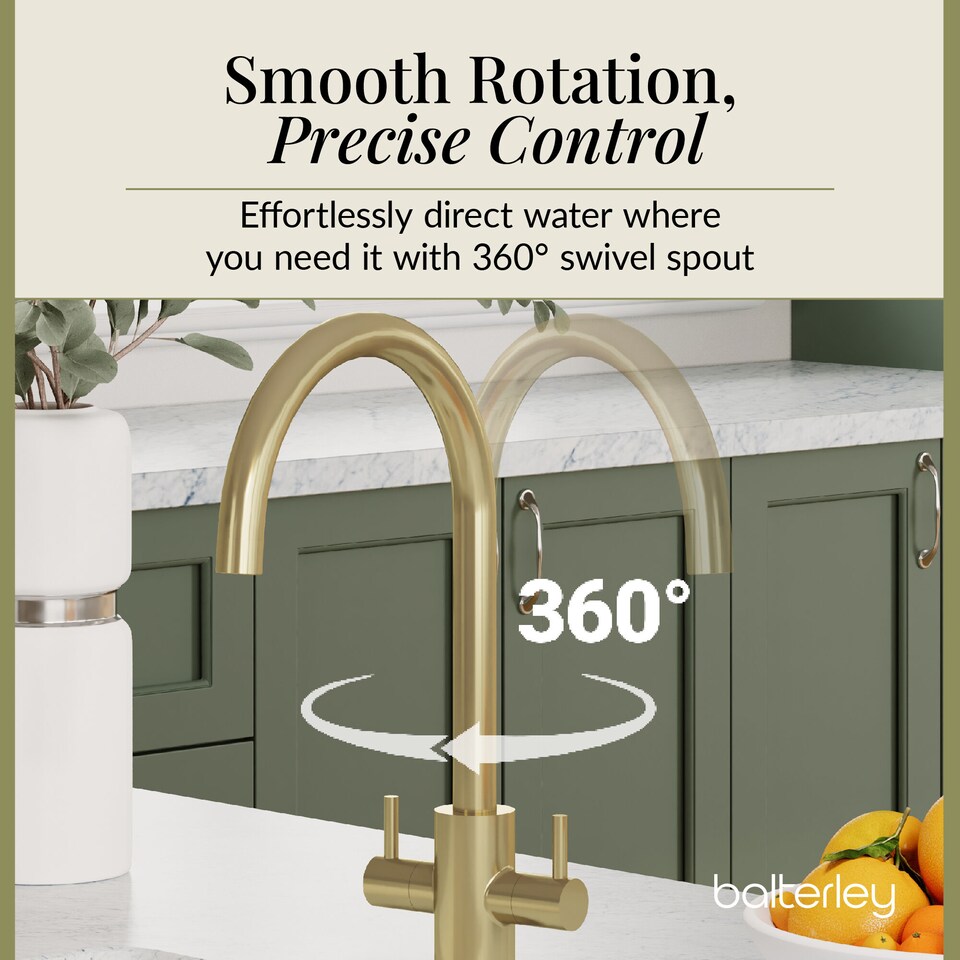 image 1 of Balterley Lacerta Minimalist Kitchen Mono Mixer Tap with Dual Lever Handles, High Curved Spout | Copper | Brushed Brass | 1