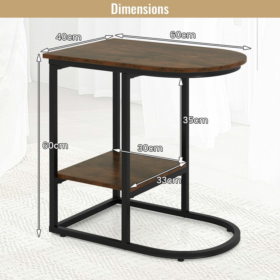 image 1 of COSTWAY C-shaped End Table Modern Sofa Side Table Brown