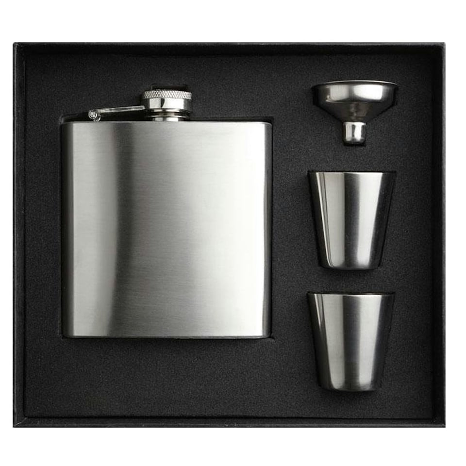 image 1 of MidOcean Slimmy Flask Hip Flask Set - Matt Silver - One Size Multi