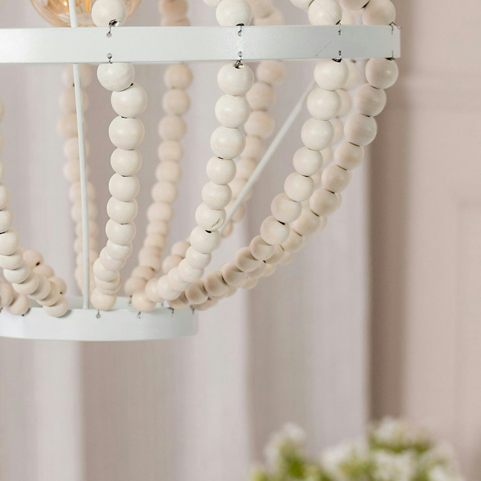 image 1 of ValueLights Elodie Easy Fit Shabby Chic Natural Beaded Hanging Chandelier Ceiling Light Shade - Bulb Included