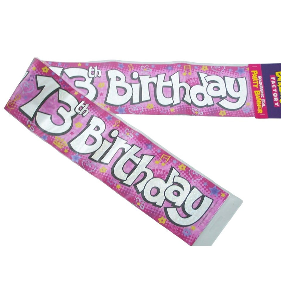 The Expressions Factory Holographic 13th Birthday Banner - Pink/White - One Size