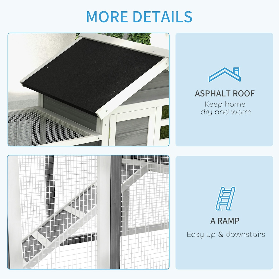 image 1 of PawHut Rabbit Hutch, Bunny Cage Outdoor Wooden House w/Tray & Ramp, Grey