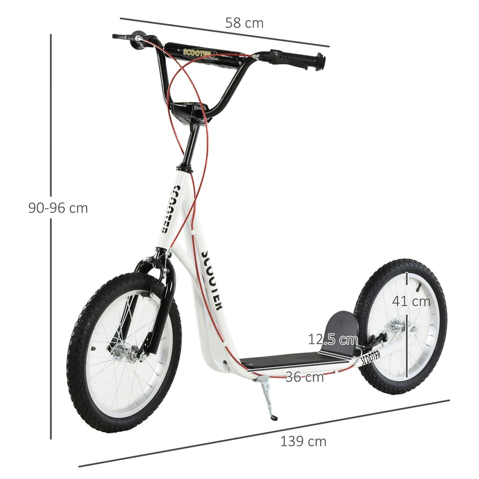 image 1 of HOMCOM 90-96cm Kids Kick Scooter w/ Adjustable Handlebar Inflatable Wheels White