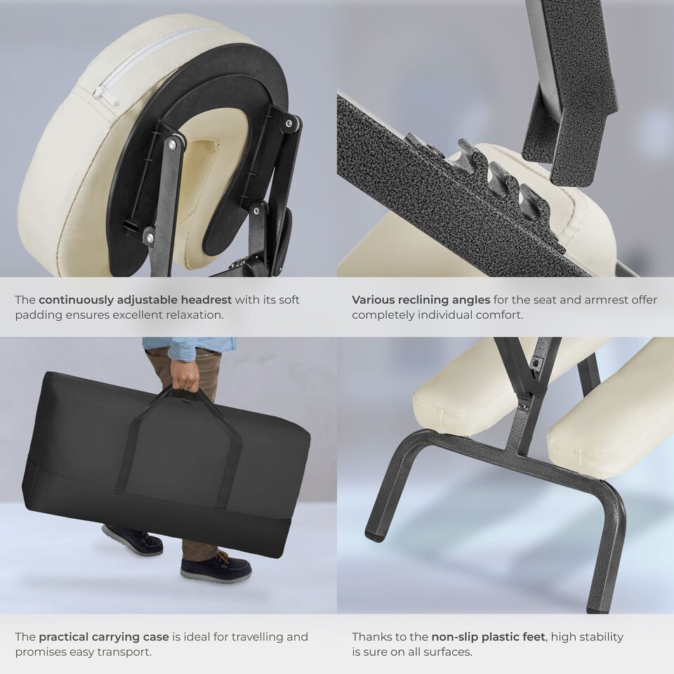 image 1 of Massage Chair - foldable, cushions for head, chest, arms and seat, with carry bag | Cream | beige | 1