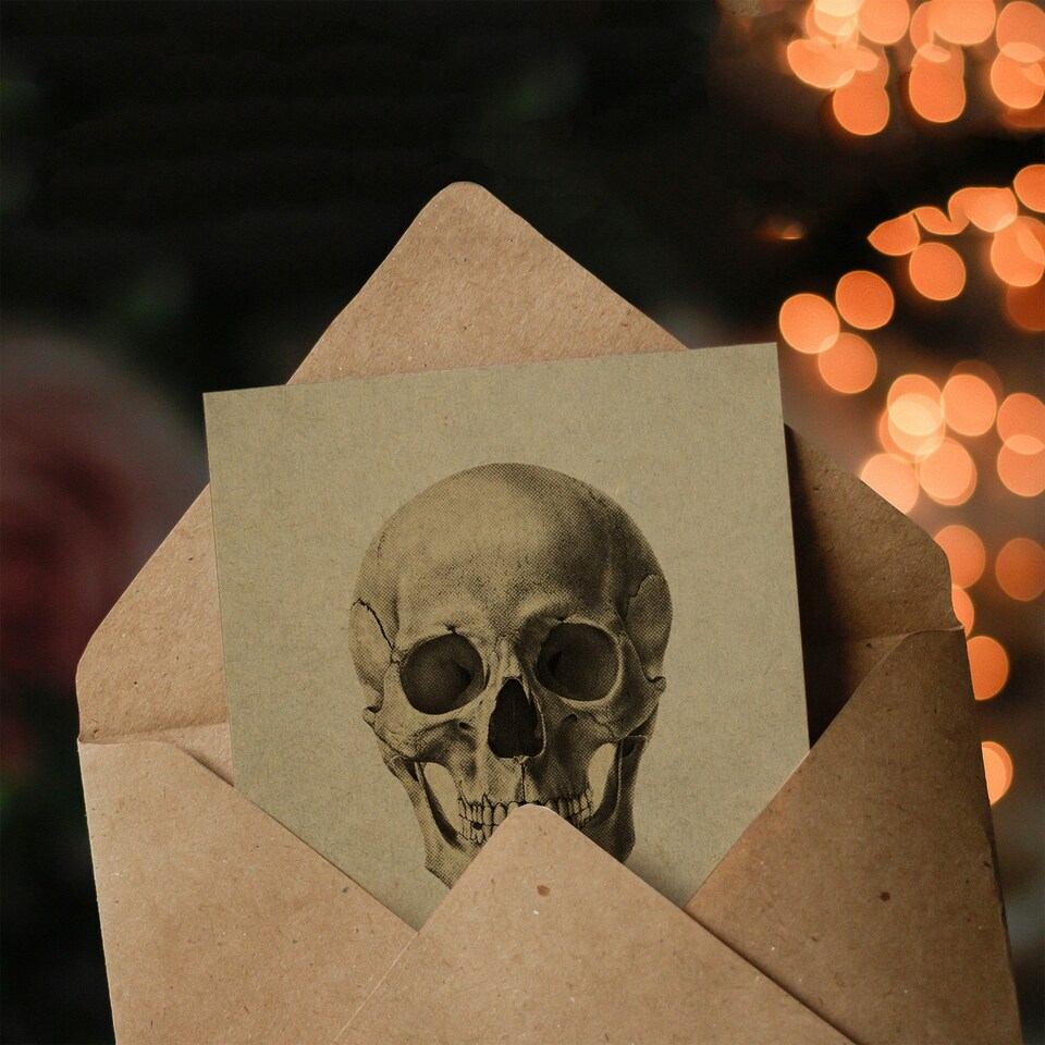 image 1 of Human Skull Front Facing Vintage Style Drawing Birthday Card