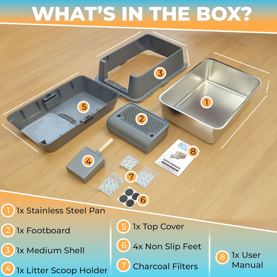 image 1 of IGAD XXL Stainless Steel Cat Litter Box – High Sides, Non-Stick, Easy Clean, Odour Control, Removable Lid & Scoop (Grey)