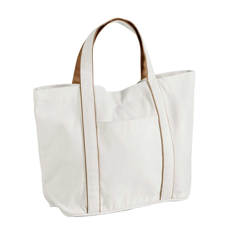 image 1 of Westford Mill Courtside Medium Tote Bag | White | Soft White/Caramel | One Size | 1