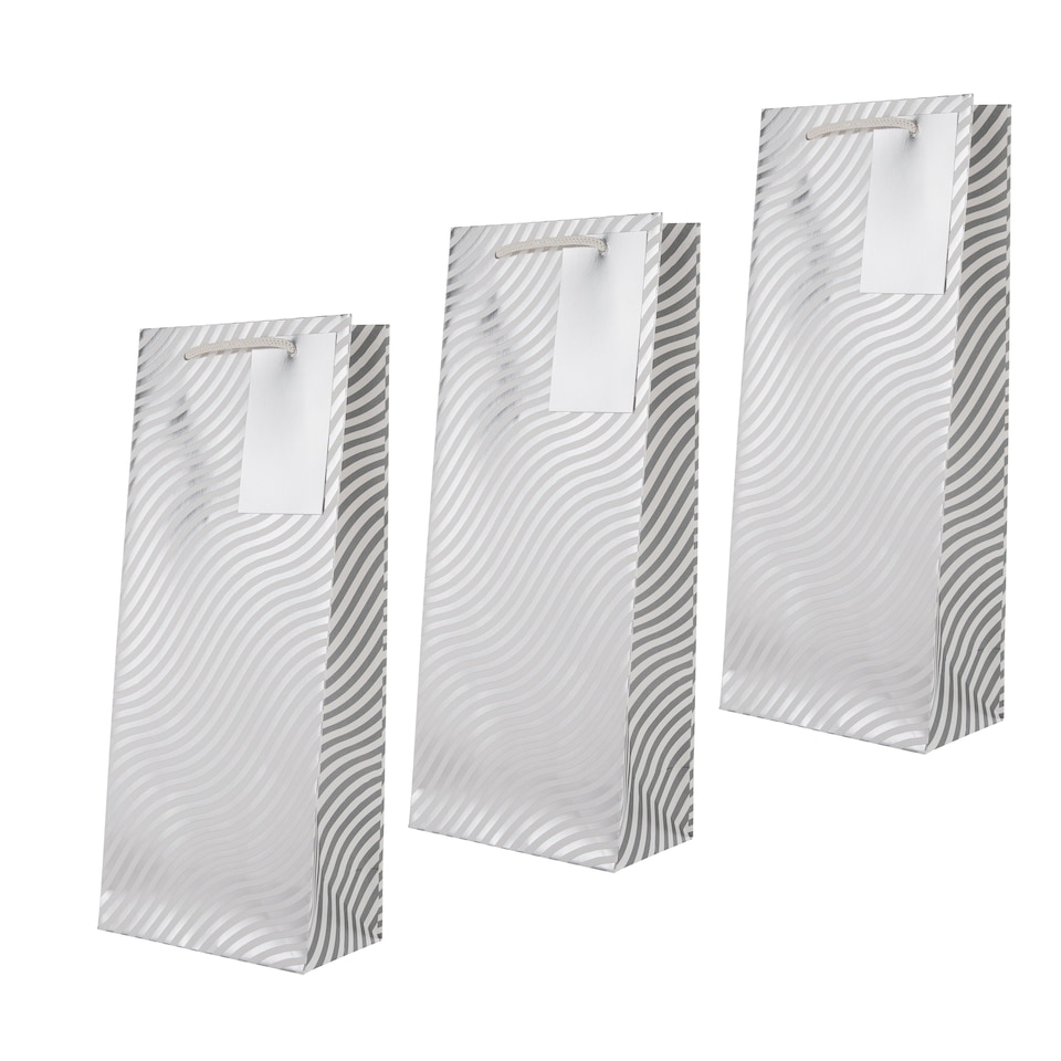 image 1 of Hallmark Pack Of 3 Bottle Bags - Silver Waves