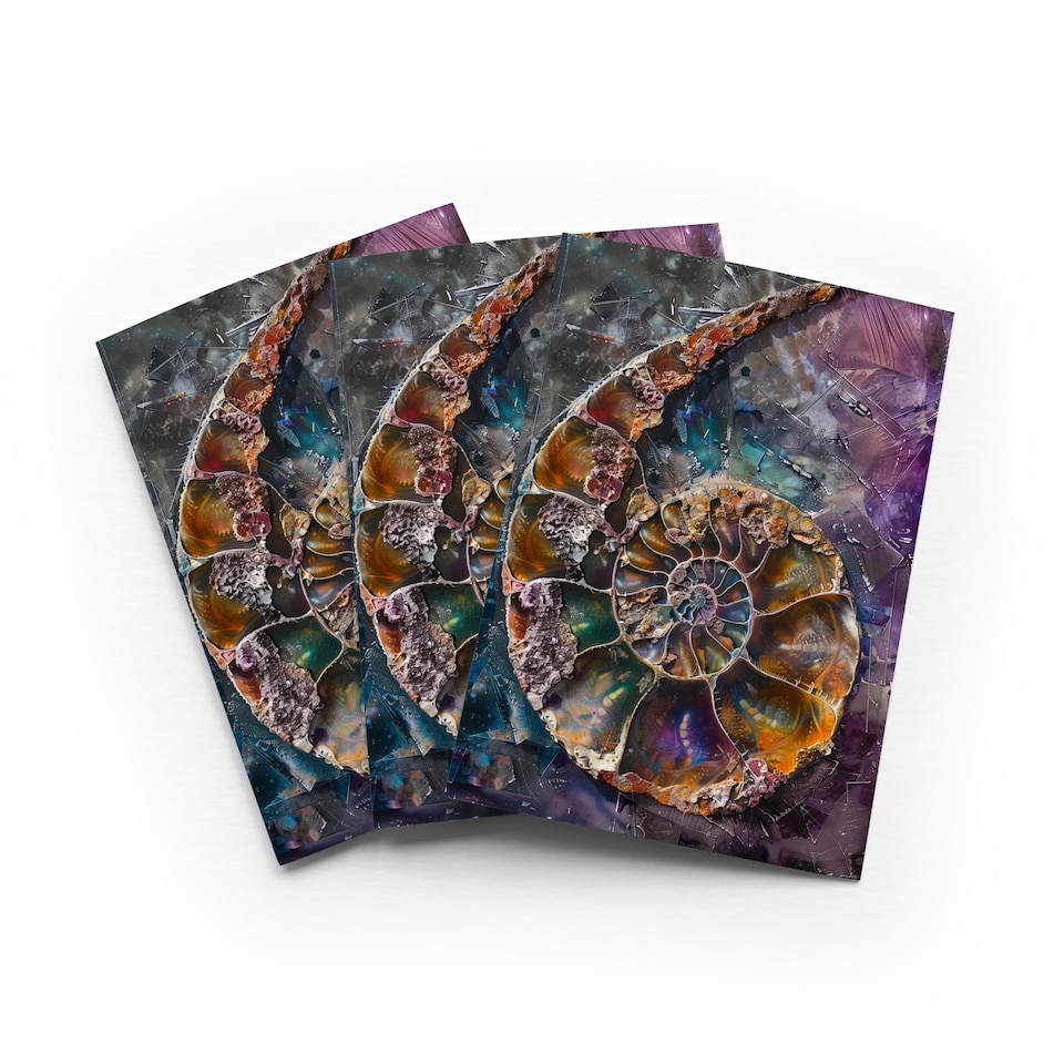 image 1 of Ammonite Fossil Greeting Card Modern Oil Painting Any Occasion Set of 3 Blank