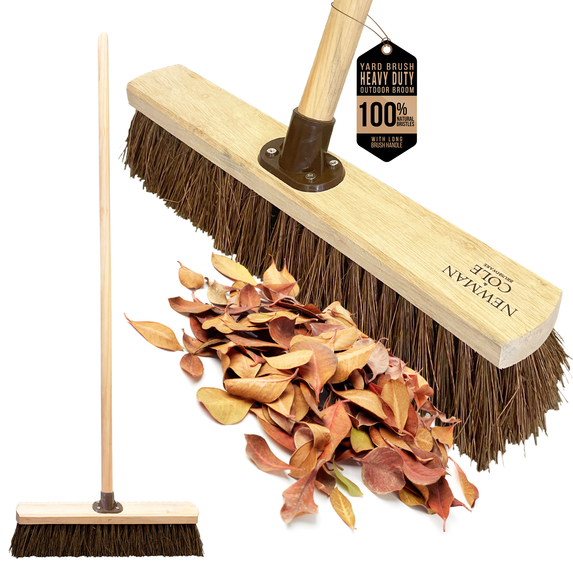 Natural Bassine 18" Outdoor Heavy Duty Stiff Broom with Wooden Handle