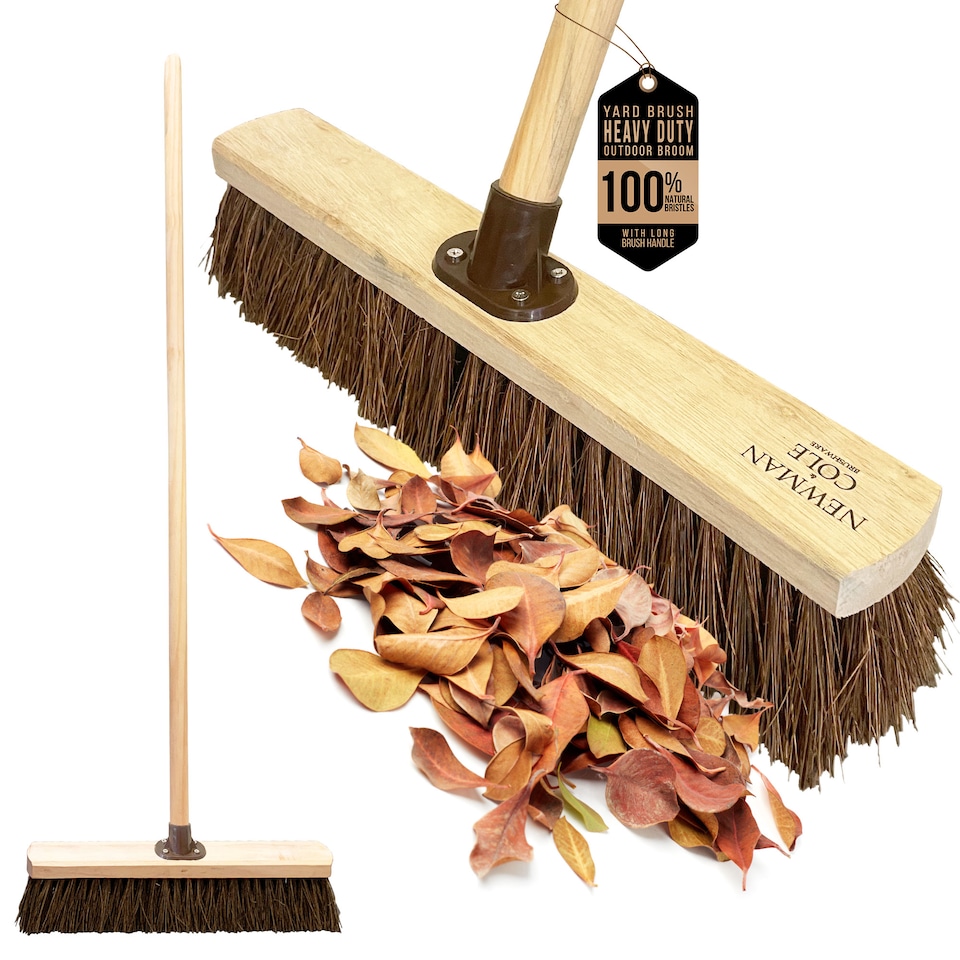 image 1 of Natural Bassine 18" Outdoor Heavy Duty Stiff Broom with Wooden Handle