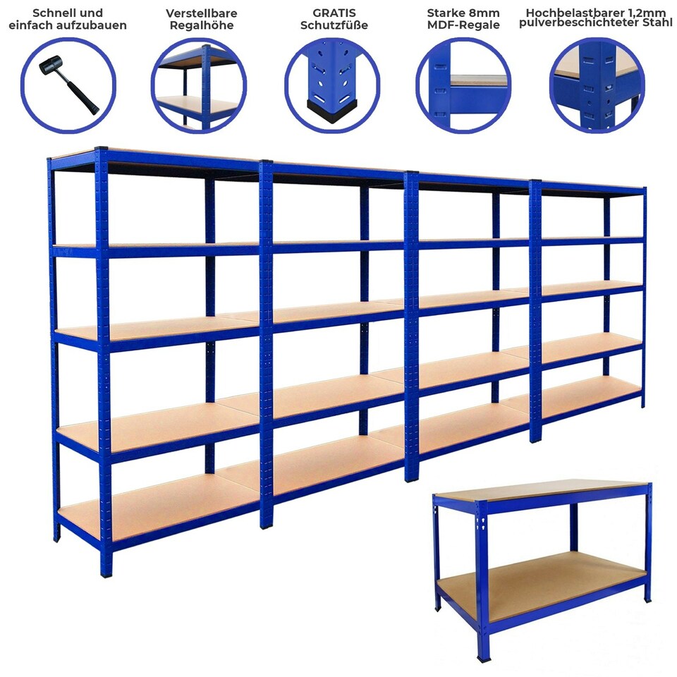 image 1 of 4 x T-Rax 90 x 45 x 180cm Racks & Workbench Blue
