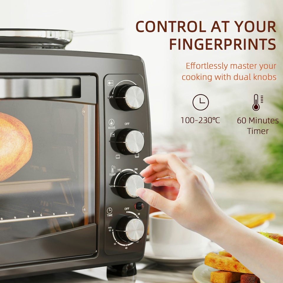 image 1 of HOMCOM 36L Countertop Toaster Oven with 2 Hot Plates, Grill, Roast, Bake