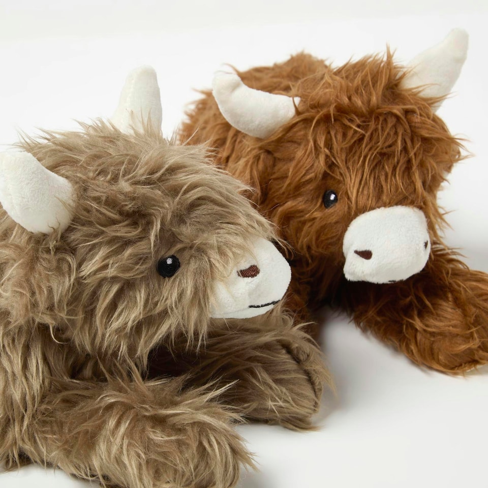 image 1 of Homescapes Luxury Fabric Highland Cow Doorstop Set of 2
