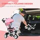 image 4 of HOMCOM 6 in 1 Kids Trike for 1-5 Years, Toddler Tricycle Folding Bike with Parent Handle, Reversible Seat, Storage Basket, Canopy, 5-point Seat Harness, Pink