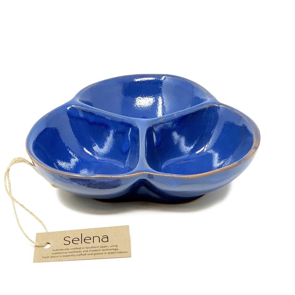 image 1 of Verano Spanish Ceramics Selena Glazed Medium Snack Trio Dish - 18cm Blue Blue