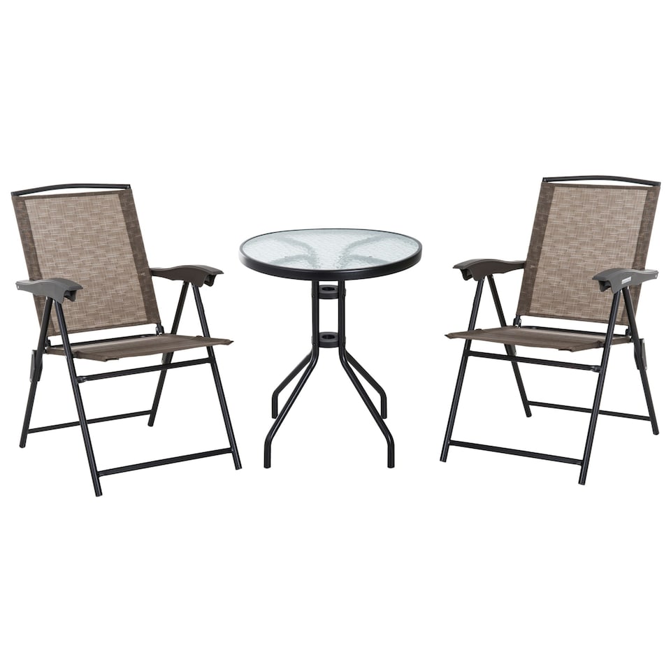 image 1 of Outsunny Patio Bistro Set Folding Chairs Garden Coffee Table for Balcony Brown