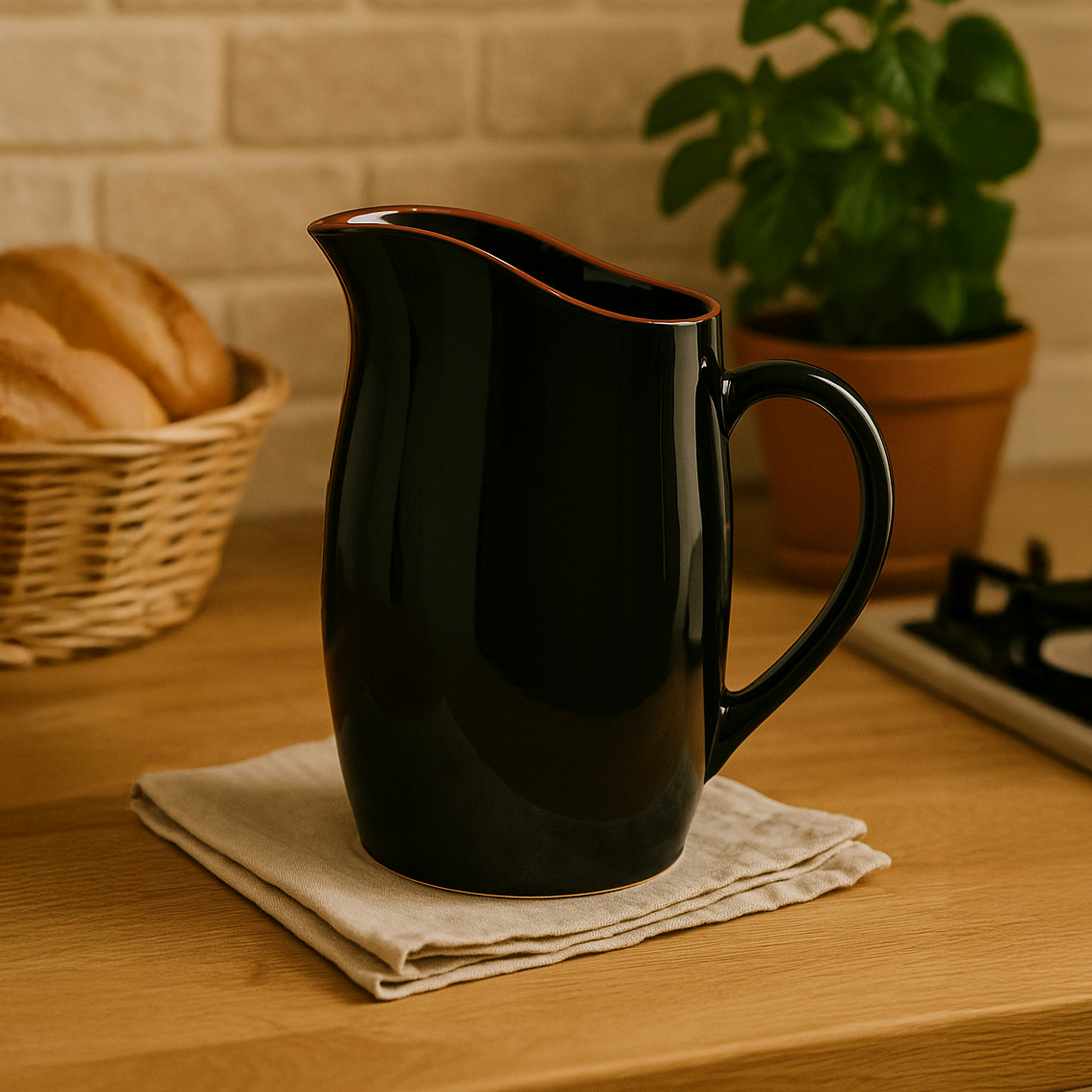 Orsina Calisto Glazed Terracotta Pitcher in Black