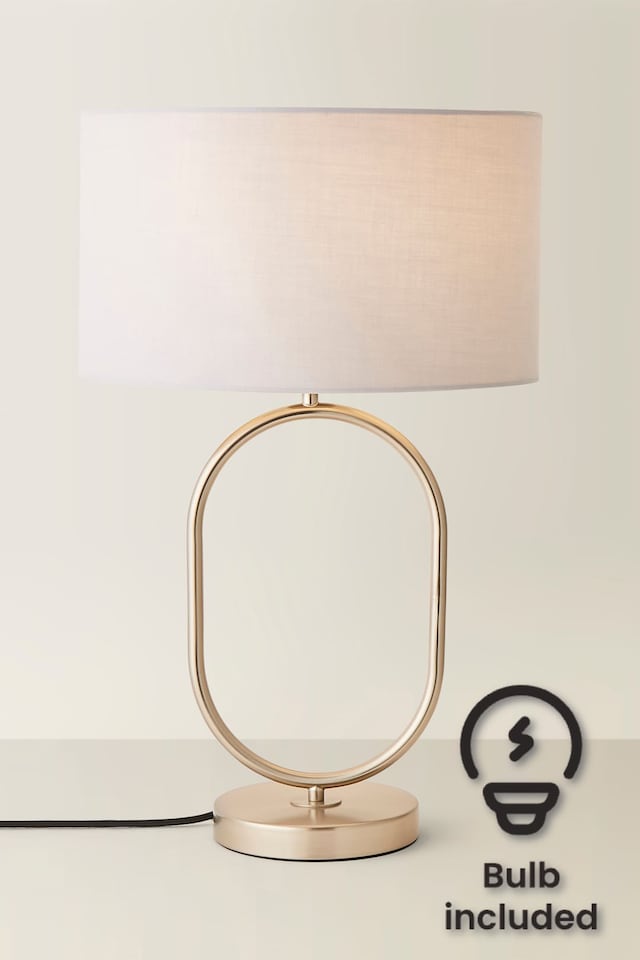 image 1 of ValueLights Antonia Grey Fabric Shade Brushed Chrome Oval Table Lamp & Bulb | Silver