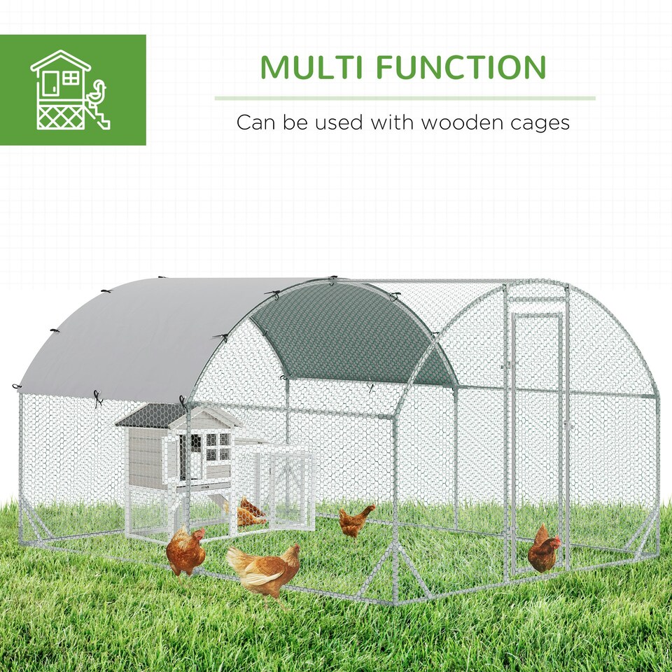 image 1 of PawHut Walk-In Chicken Run Galvanised Chicken Coop w/ Cover 2.8 x 3.8 x 2m