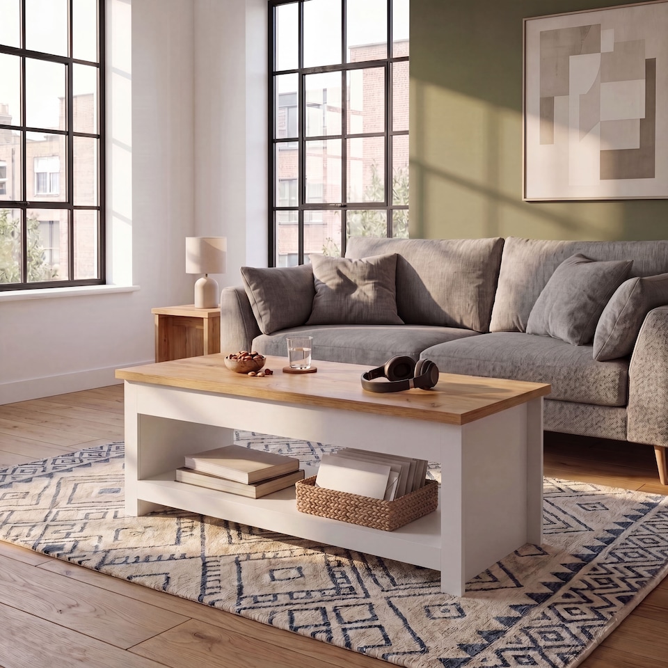 image 1 of Vida Designs Arlington Top Coffee Table Shaker Side Living Room Table, White & Oak