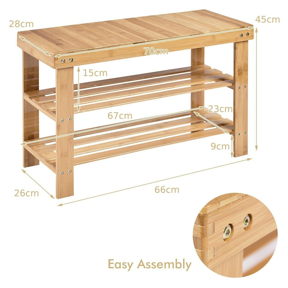 image 1 of COSTWAY 3-Tier Bamboo Shoe Bench Shoe Organizer Entryway Natural | Multi