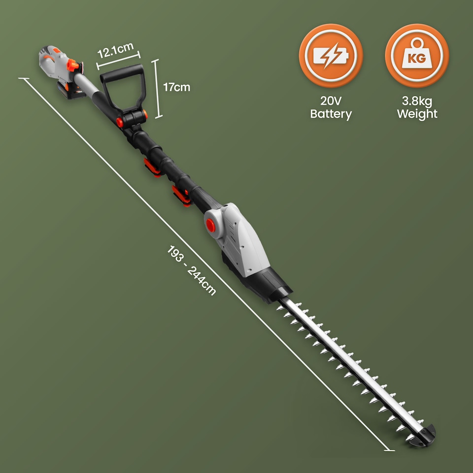 image 1 of VonHaus Cordless Pole Hedge Trimmer with 2 x 20V Batteries