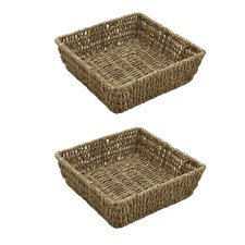 JVL Hand Woven Seagrass Square Storage Tray, Capacity 4.2L, Set of 2 Brown