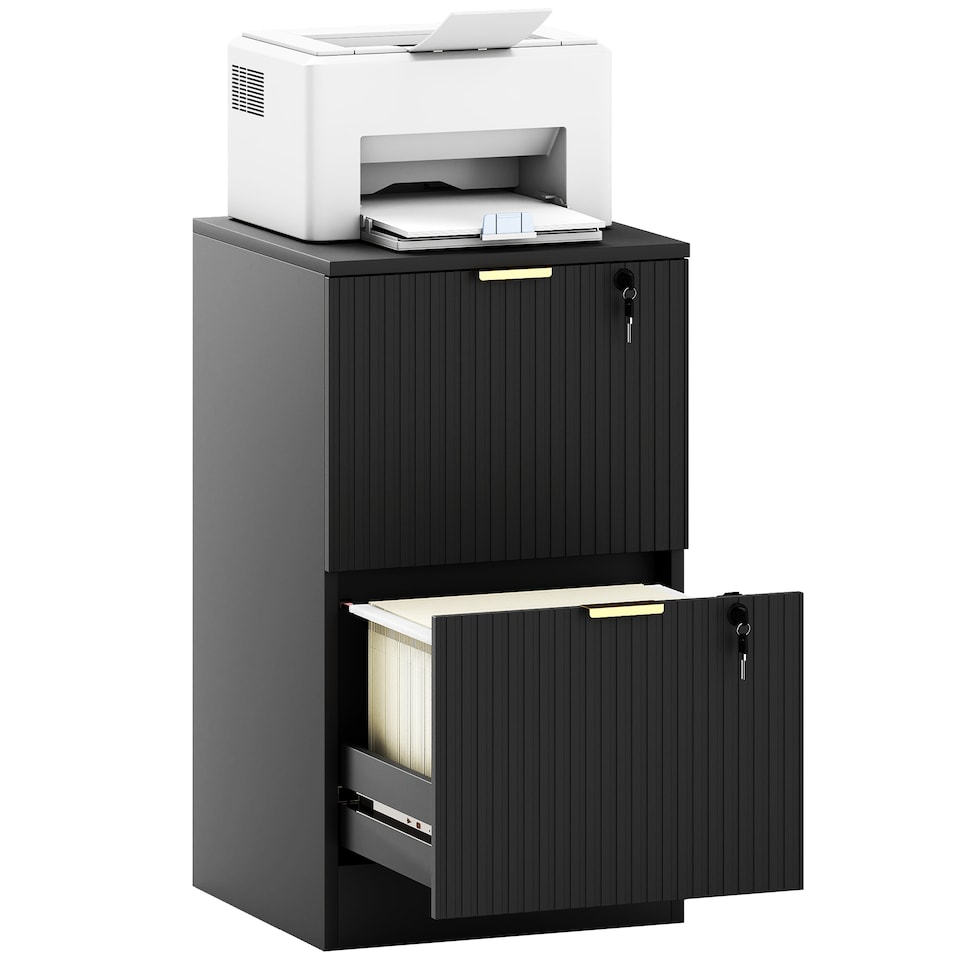 image 1 of Filing Cabinet, File Cabinet with 2 Lockable Drawers and Hanging Rails