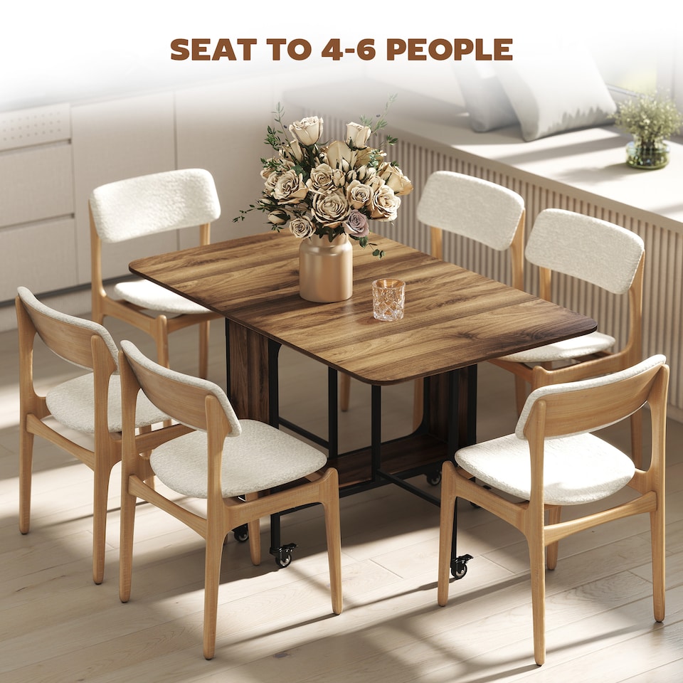 image 1 of HOMCOM Mobile Drop Leaf Table, Folding Dining Table with 6 Wheels & Storage Shelf for Small Spaces, Kitchen, Dining Room, Light Brown