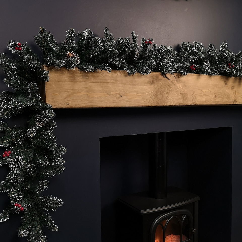 image 1 of 2.7m Green Christmas Garland with Pine Cones and Red Berries