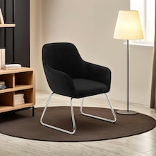 Black Velvet Armchair With Rounded Back,Accent Seat With Chrome Legs,Occasional Chair,Functional Chair Black