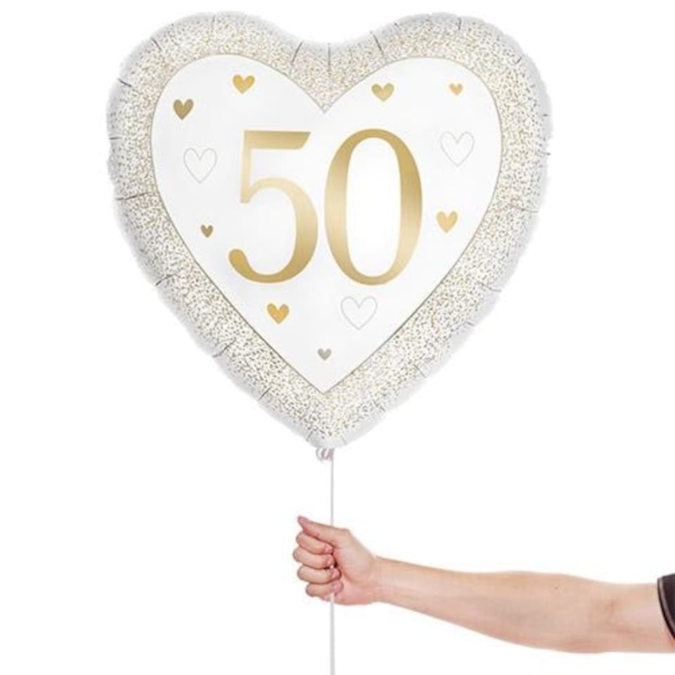 image 1 of Happy 50th Gold Anniversary Heart Shape Foil Helium Balloon 46cm / 18 in Gold