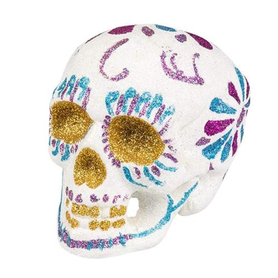 Glitter Sugar Skull Halloween Prop Decoration 16cm