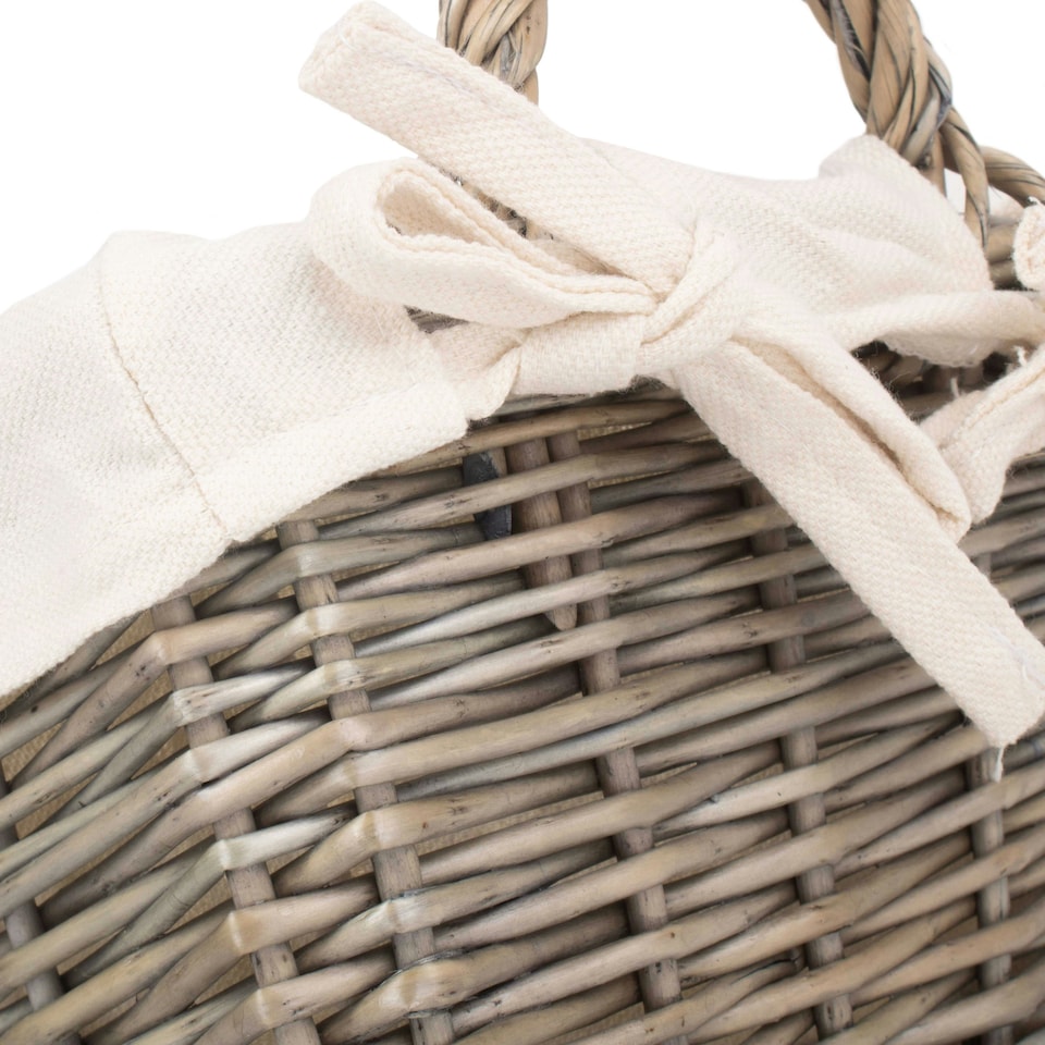 image 1 of Antique Wash Wicker Handled Lined Storage Basket Brown | Brown | S