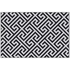 Outsunny Reversible Outdoor Rug Plastic Straw RV Camping Mat for Garden Deck Picnic Black | Black and White