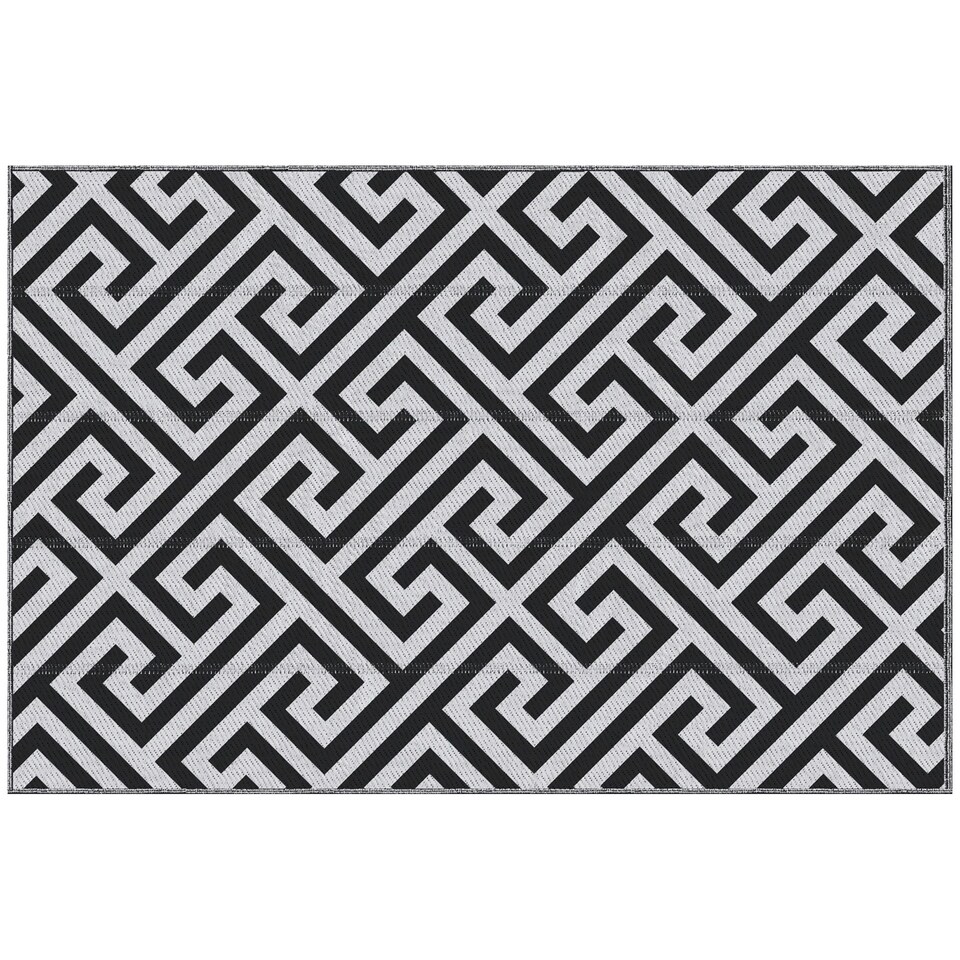 image 1 of Outsunny Reversible Outdoor Rug Plastic Straw RV Camping Mat for Garden Deck Picnic Black | Black and White