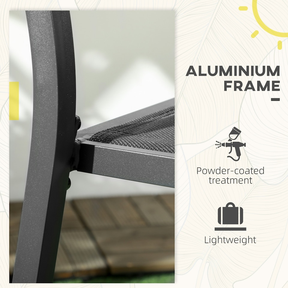 image 1 of Outsunny 2 PCs Dining Chairs, Stackable Design Aluminium Outdoor Armchairs Black